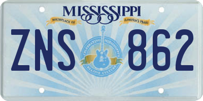 MS license plate ZNS862