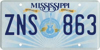 MS license plate ZNS863