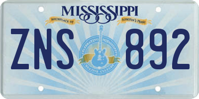 MS license plate ZNS892