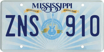MS license plate ZNS910