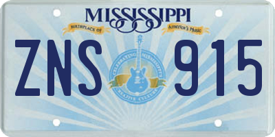 MS license plate ZNS915