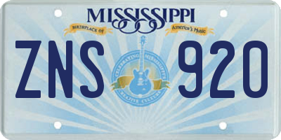 MS license plate ZNS920