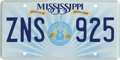 MS license plate ZNS925