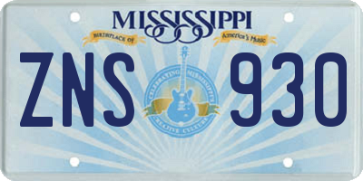 MS license plate ZNS930