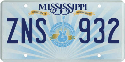 MS license plate ZNS932