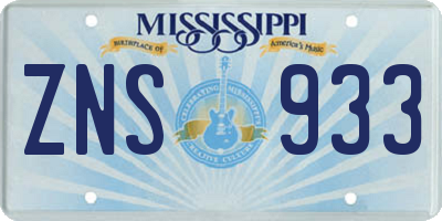MS license plate ZNS933