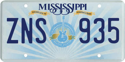 MS license plate ZNS935