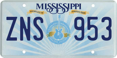 MS license plate ZNS953