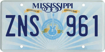 MS license plate ZNS961