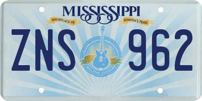 MS license plate ZNS962