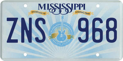 MS license plate ZNS968