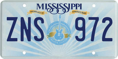 MS license plate ZNS972