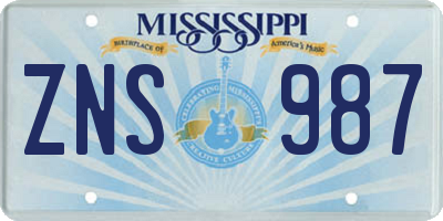 MS license plate ZNS987