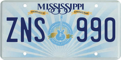 MS license plate ZNS990