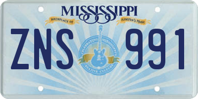 MS license plate ZNS991