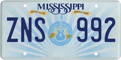 MS license plate ZNS992