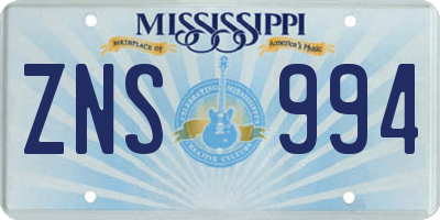 MS license plate ZNS994
