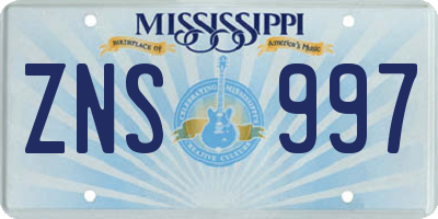 MS license plate ZNS997