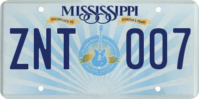 MS license plate ZNT007