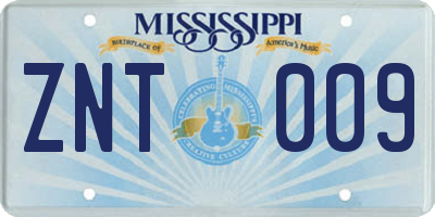 MS license plate ZNT009