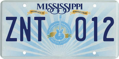 MS license plate ZNT012