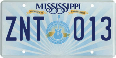 MS license plate ZNT013