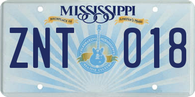MS license plate ZNT018