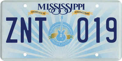 MS license plate ZNT019