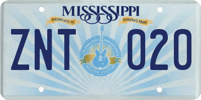 MS license plate ZNT020
