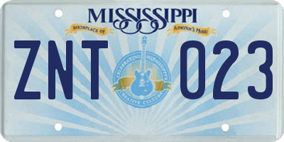 MS license plate ZNT023