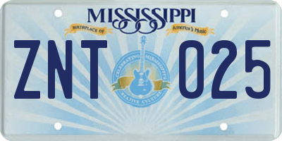 MS license plate ZNT025