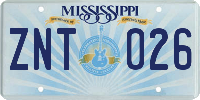 MS license plate ZNT026