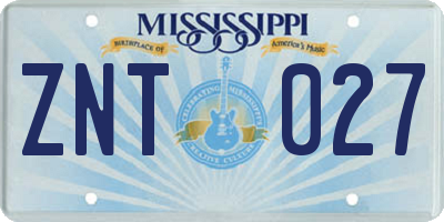 MS license plate ZNT027
