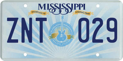 MS license plate ZNT029