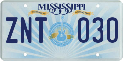 MS license plate ZNT030