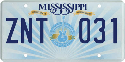 MS license plate ZNT031