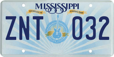 MS license plate ZNT032
