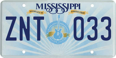 MS license plate ZNT033