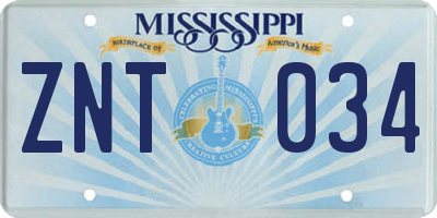 MS license plate ZNT034