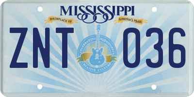 MS license plate ZNT036