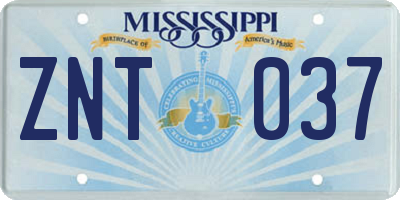 MS license plate ZNT037