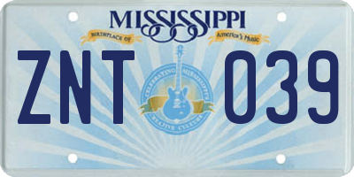 MS license plate ZNT039