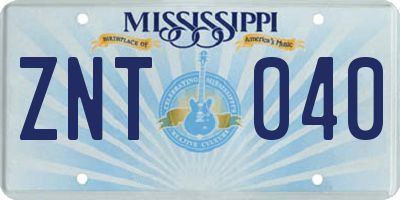 MS license plate ZNT040