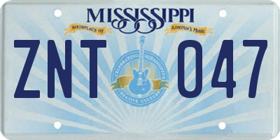 MS license plate ZNT047