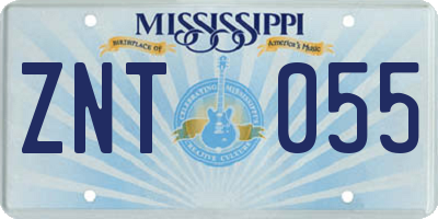 MS license plate ZNT055