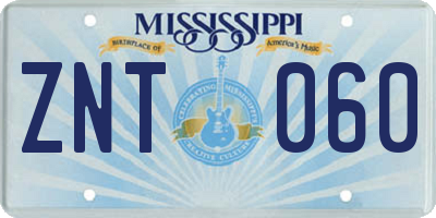MS license plate ZNT060