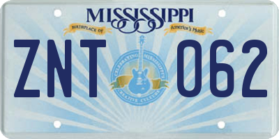 MS license plate ZNT062