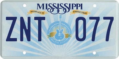 MS license plate ZNT077