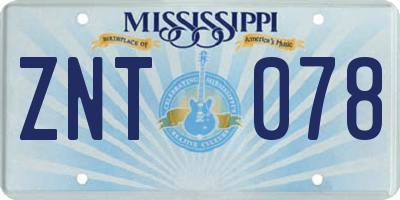 MS license plate ZNT078