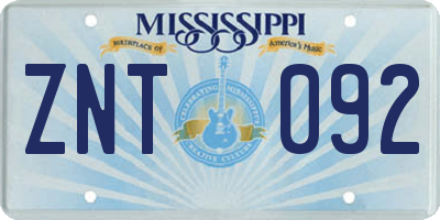 MS license plate ZNT092